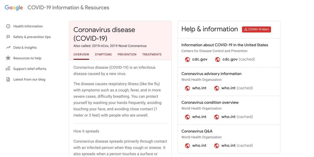 Google ƳP(gun) COVID-19 ϢYԴľW(wng)վ